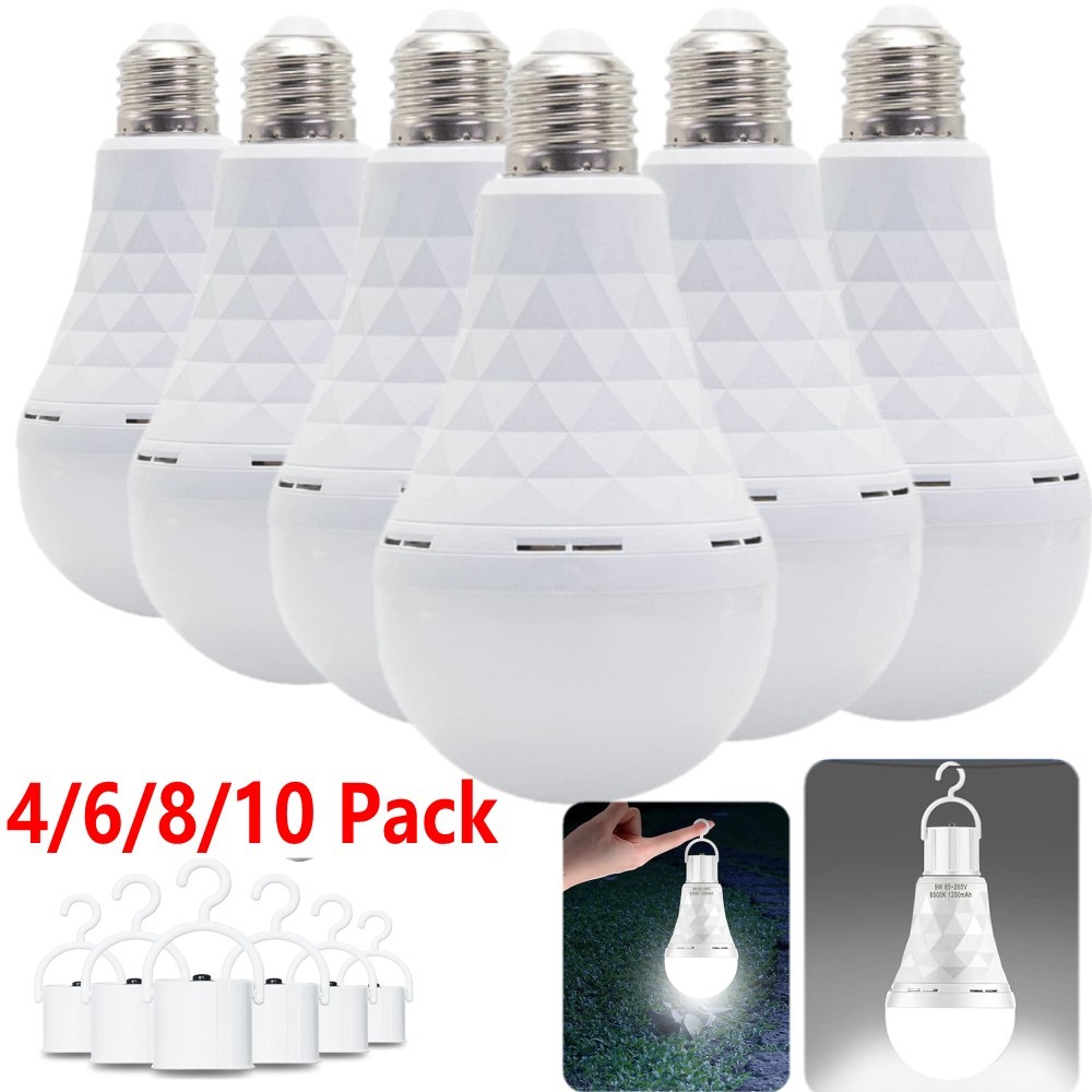10/6/4pcs Rechargeable Emergency Light Bulbs, LED Light Bulb 6000K Daylight