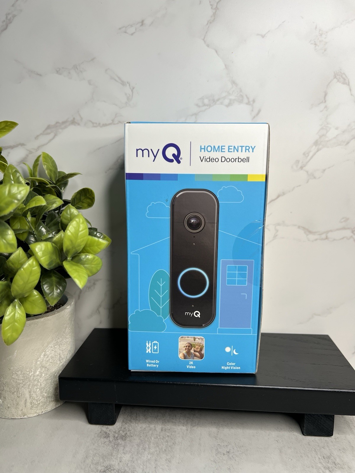 myQ Video Doorbell 2K Camera, Battery/ Wired, Color Night Vision, Black