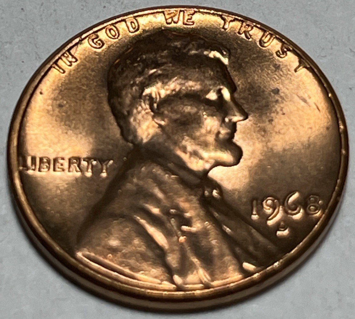 1968 D Lincoln penny Error No VDB Visible Uncirculated