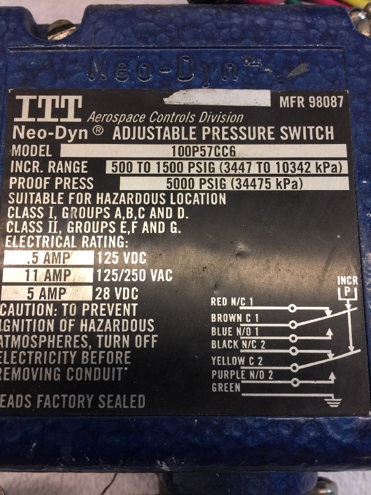 ITT 100P57CC6 Adjustable Pressure Switch (1041)