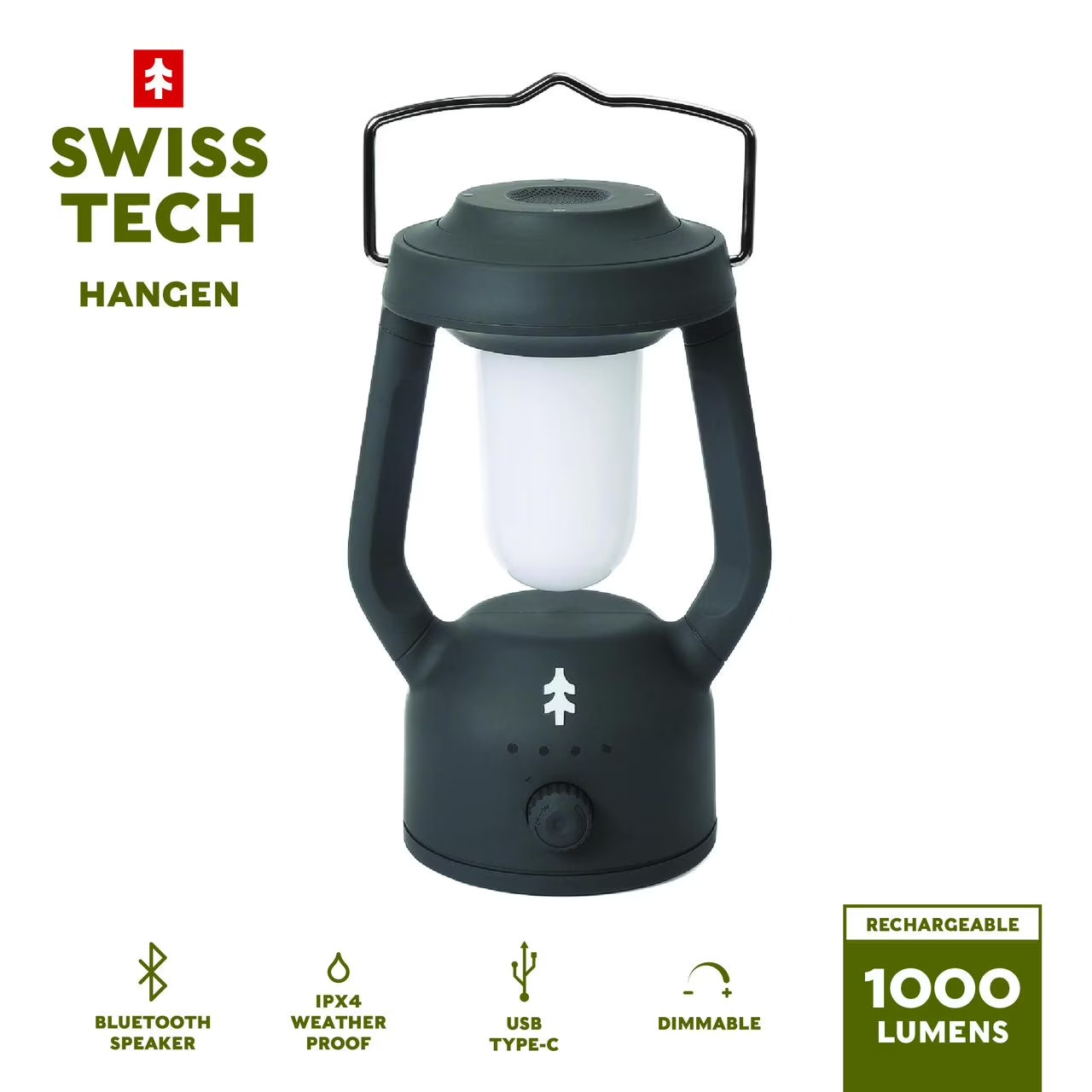 Swiss Tech Hangen Bluetooth Speaker and 1000 Lumen LED Lantern