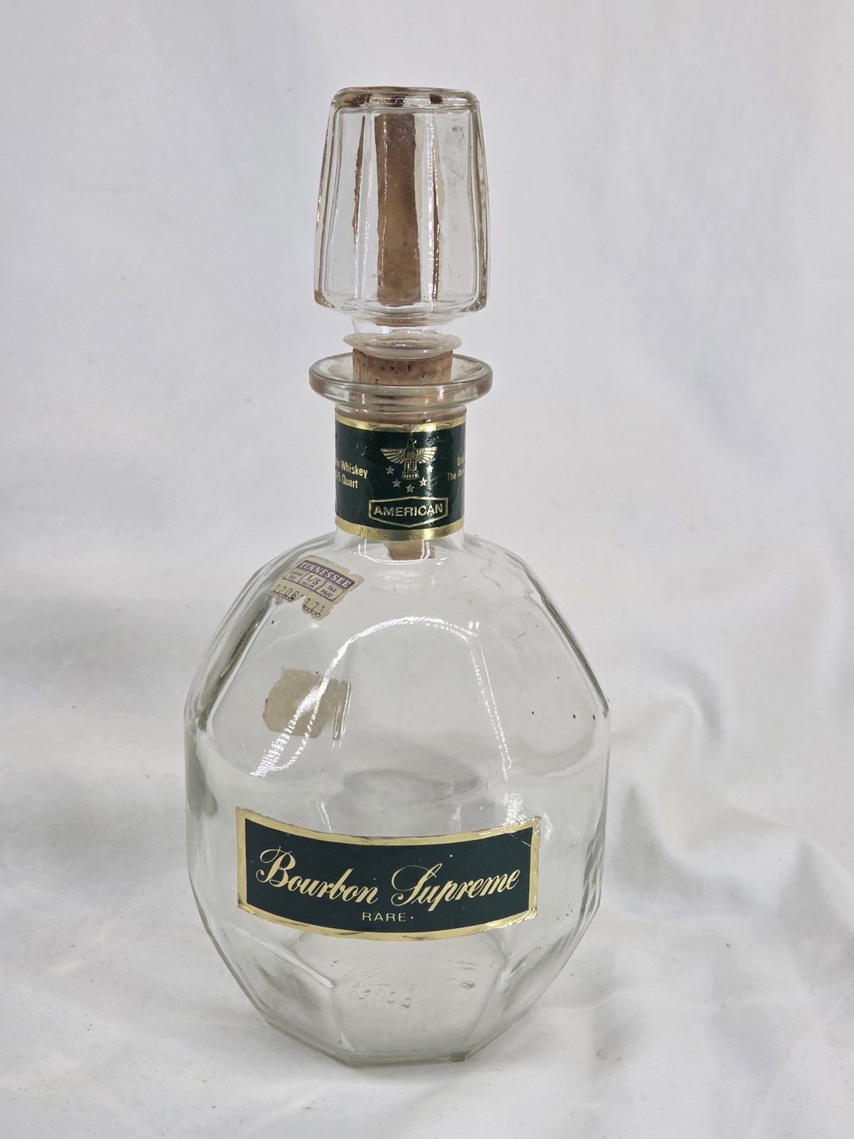 Bourbon Supreme Rare 86 Proof Decanter Empty with Stopper American Distilling