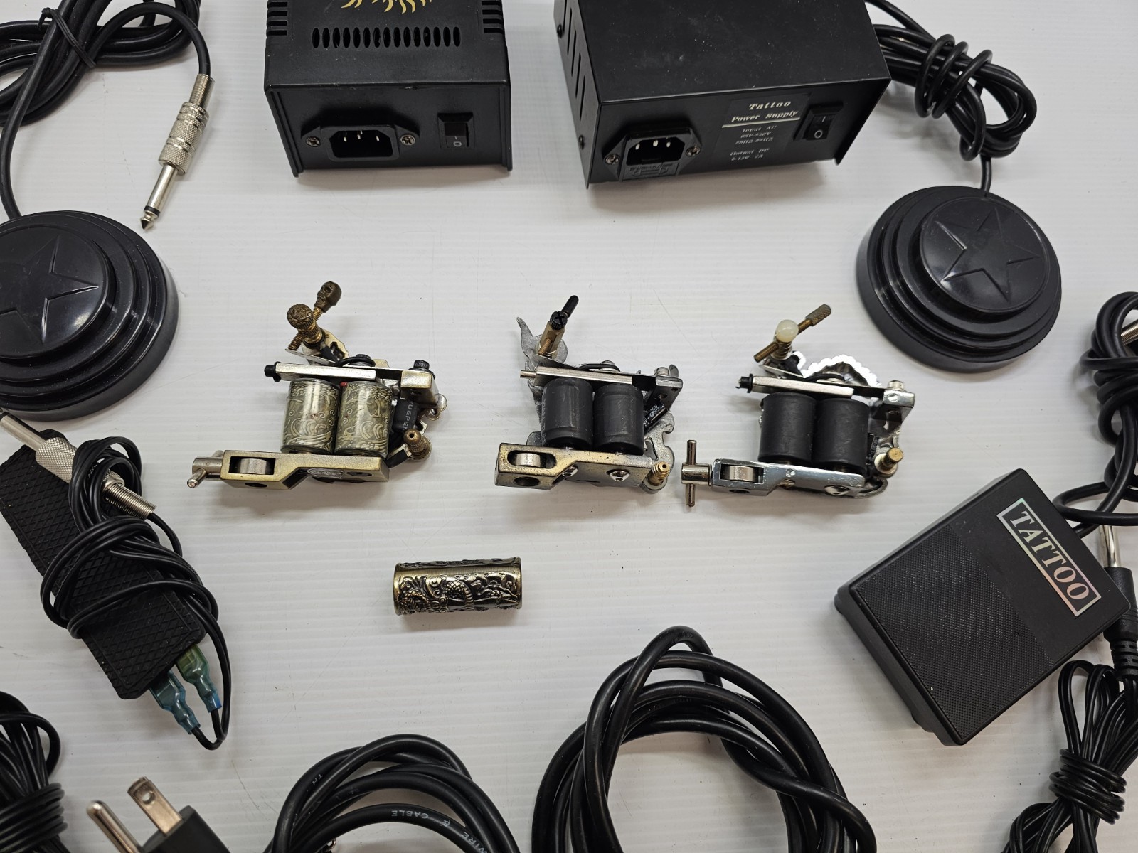 Pro Tattoo Machine Coil Gun Set w/ 2 Power Supplies & Cables – Skull & Dragon