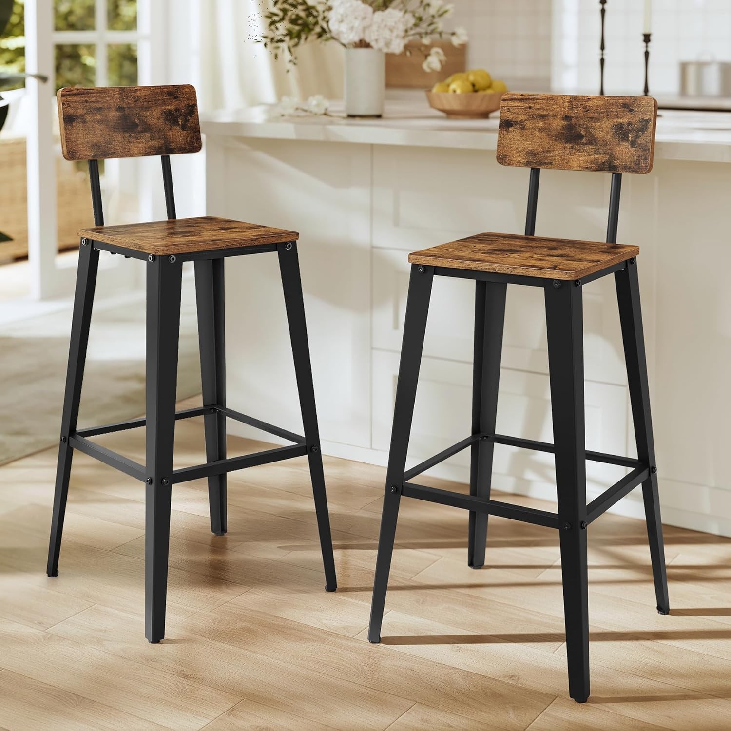 Set of 2 Bar Stools Bar Height Stools 29.1 Inches Tall Barstools W/ Back Counter