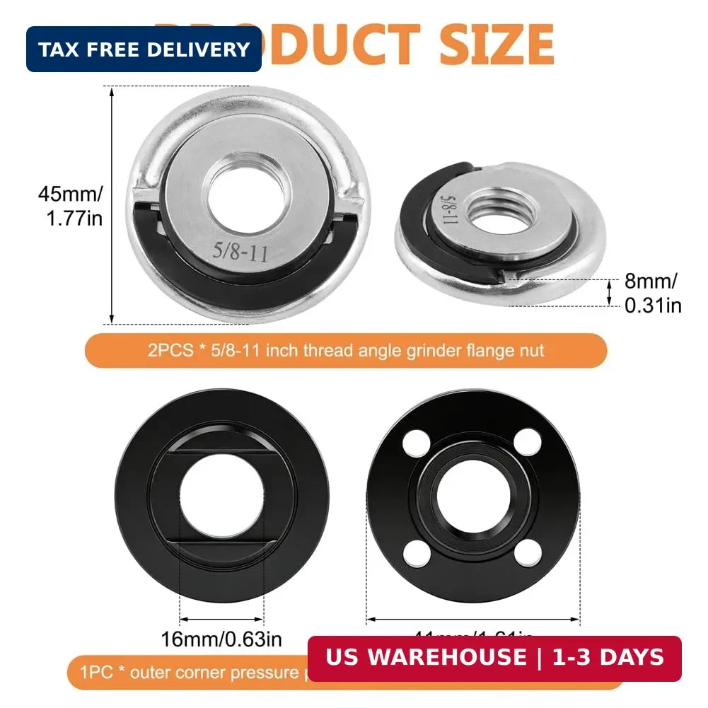 2Pcs Angle Grinder Nuts with 2 Lock Nut, 5/8-11 Inch Quick Change Angle Grinder