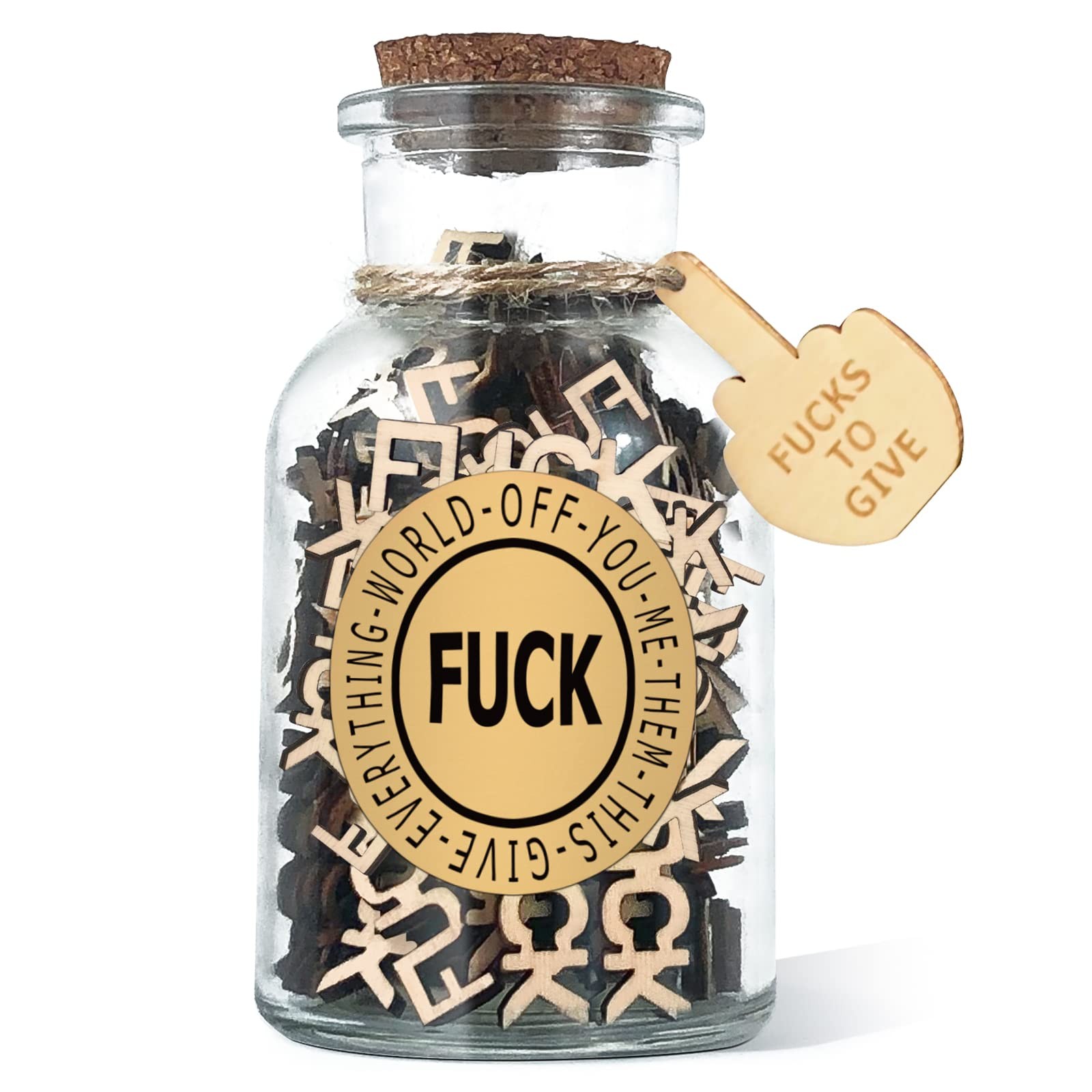 LZAOA Jar of F 7oz, F to Give Jar, Wooden 4.4 x 2.3 x inches, Transparent