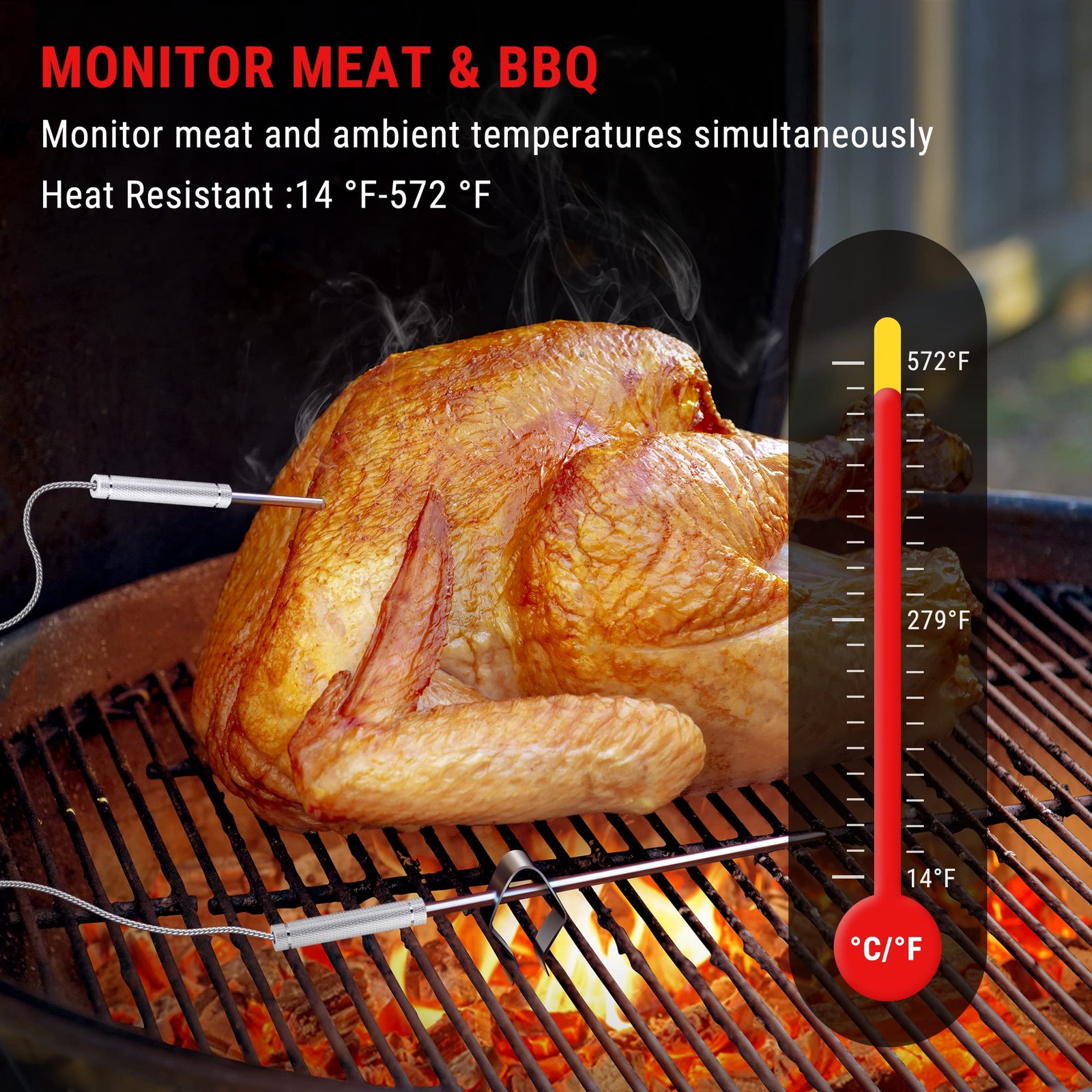TempPro TempSync 500FT Wireless Meat Thermometer Two Probes, black or silver