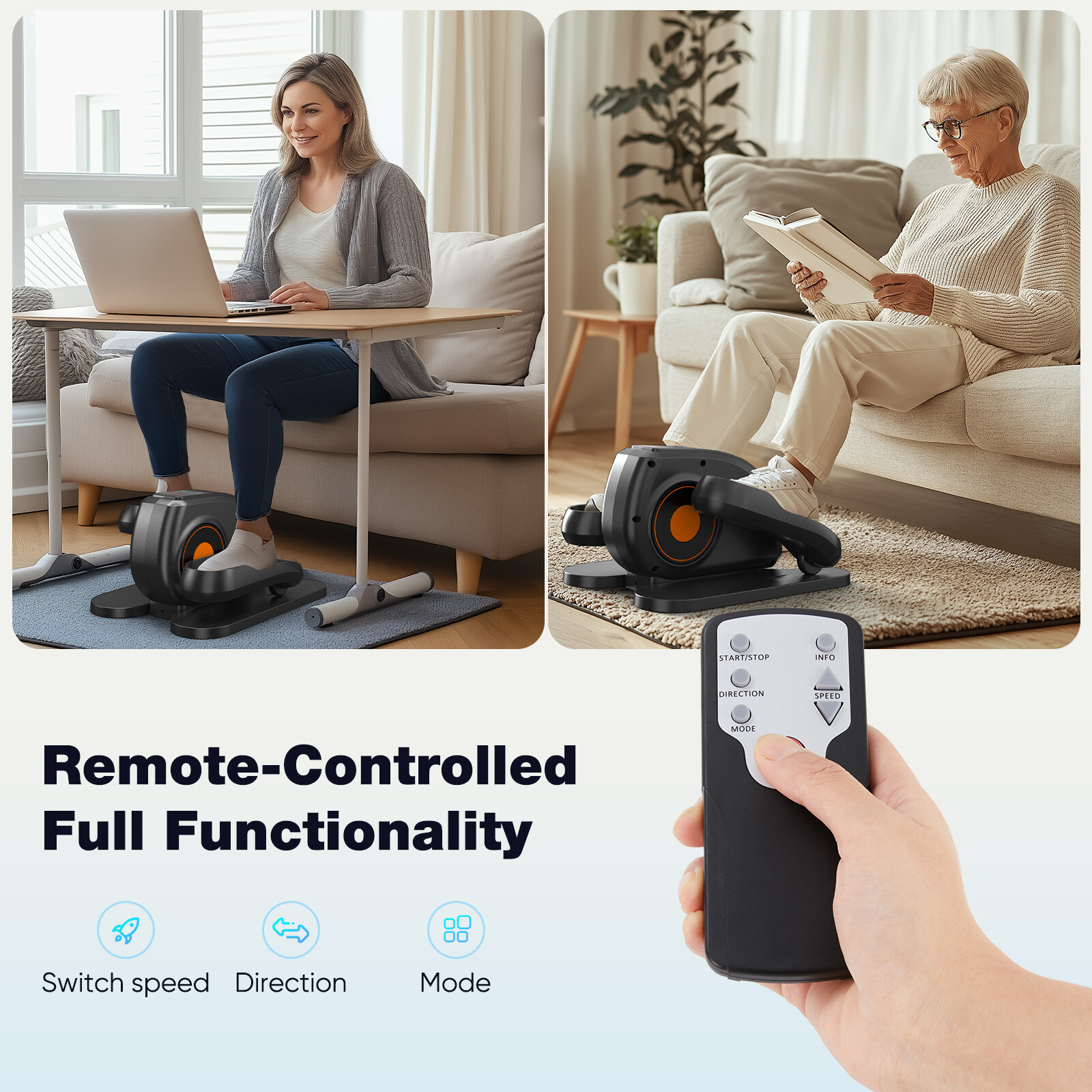Elliptical Machine Portable Mini Pedal Exerciser Adjustable Speed Under-Desk