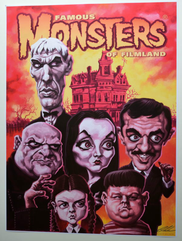 Famous Monsters of Filmland POSTER - ADDAMS FAMILY  Paul Garner art HAND SIGNED