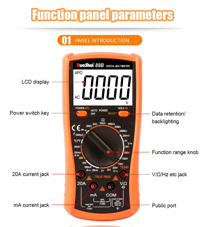 Digital Multimeter Voltmeter Ammeter Ohmmeter Volt AC DC Tester Leads Meter