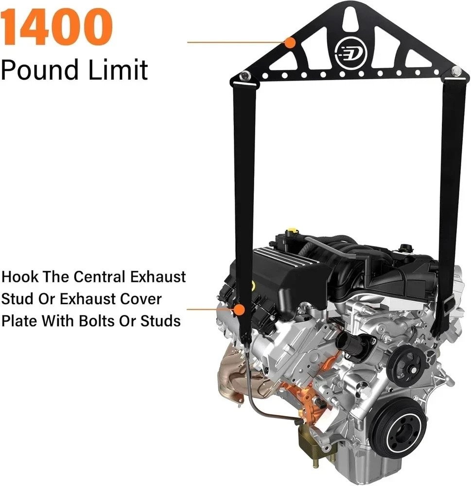 Heavy-Duty Engine Lifting Sling, 2-Point Or 4-Point Adjustable Nylon Straps