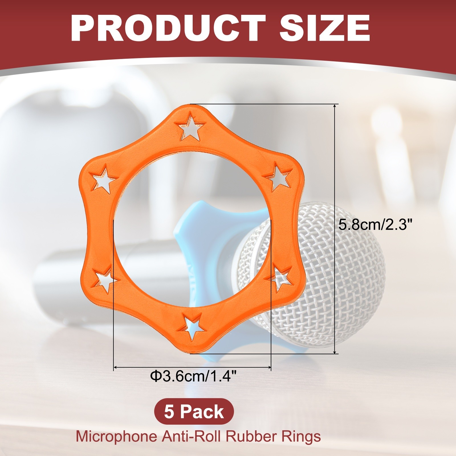 Microphone Anti-Roll Rubber Hexagonal Rings, 5 Pack & 1.4 x 2.3" & Orange
