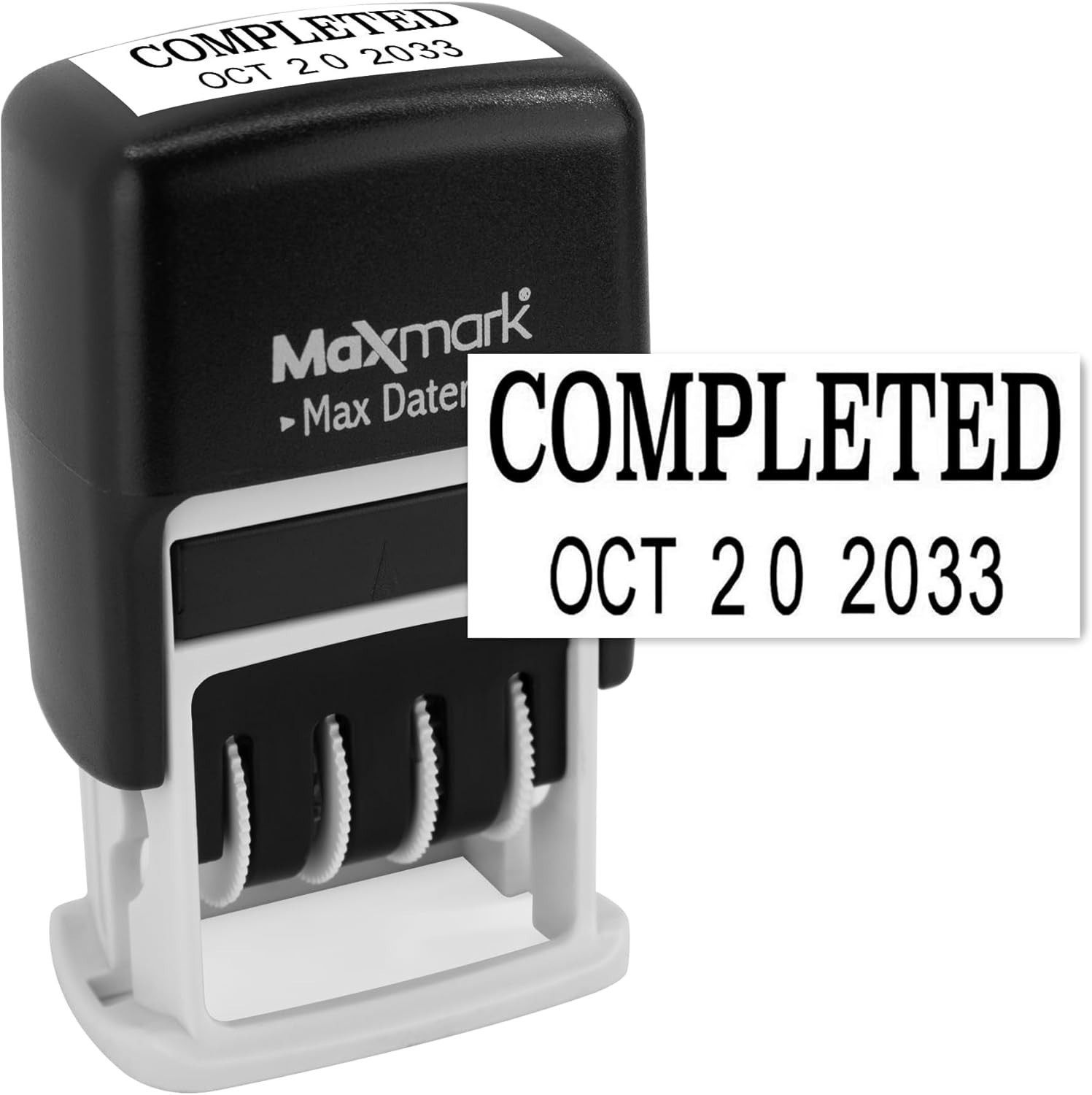 Self-Inking Rubber Date Office Stamp with Completed Phrase & Date - Black Ink...