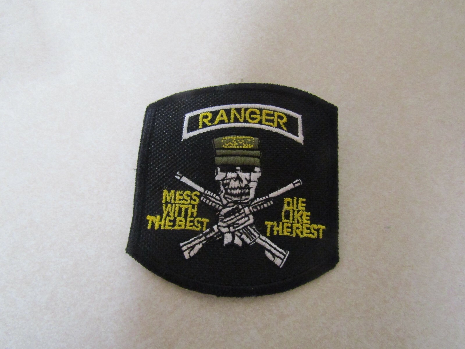 PATCH MILITARY RANGER TAB SKULL CROSS RIFLES MESS WITH THE BEST DIE LIKE REST