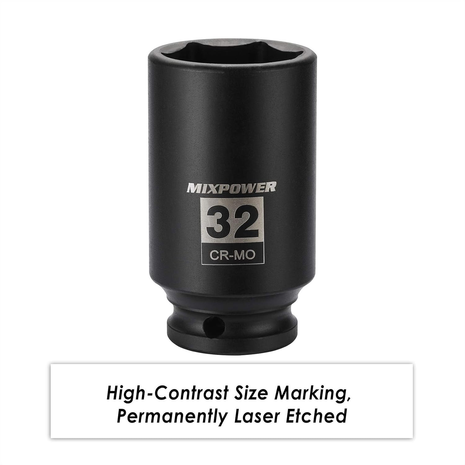 1/2" Drive Deep Impact Socket, 32mm CR-MO with Black Phosphate Finish