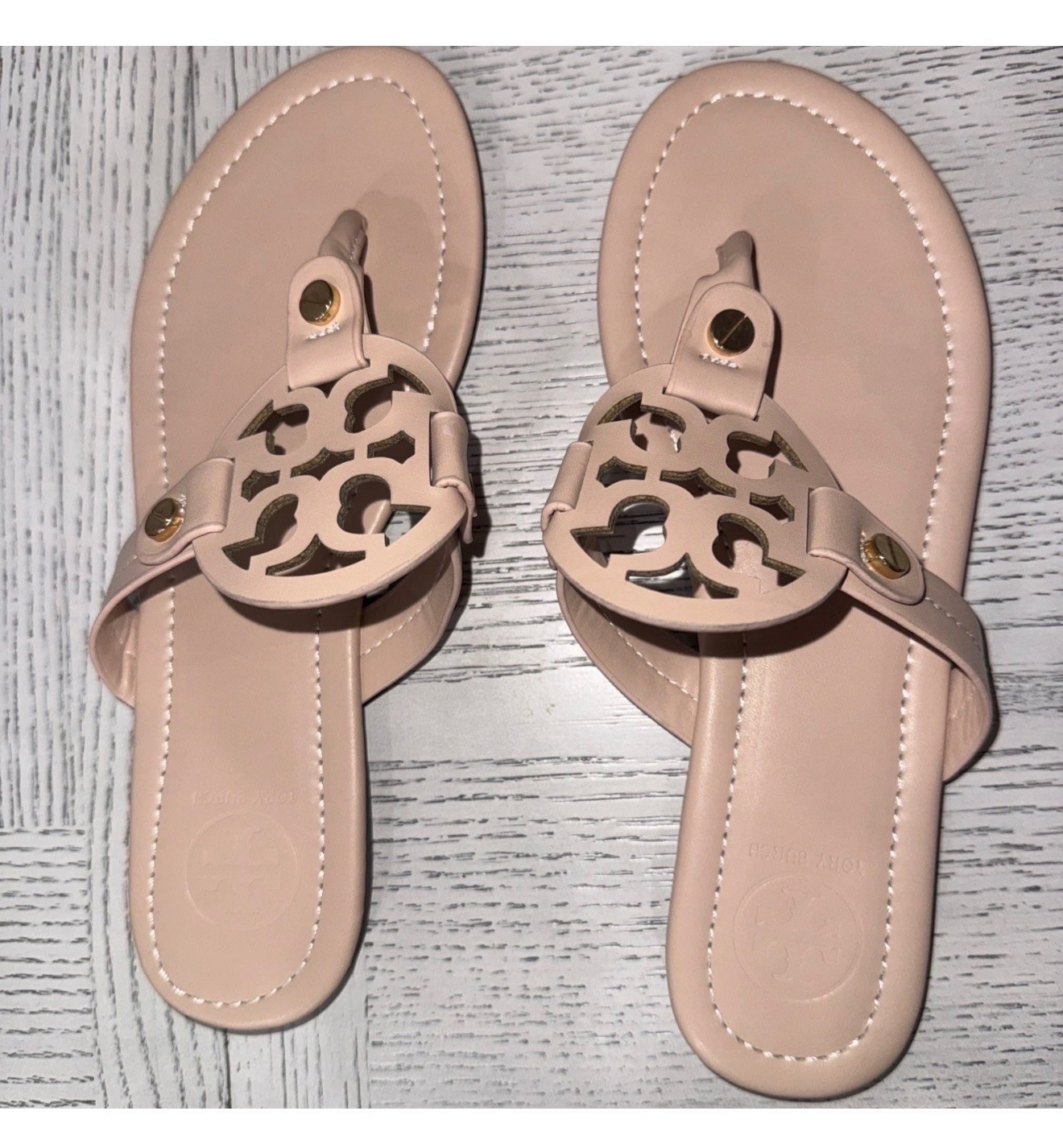 Tory Burch Beige Miller Leather  Sandals Women's U.S. 9  Slip On Casual