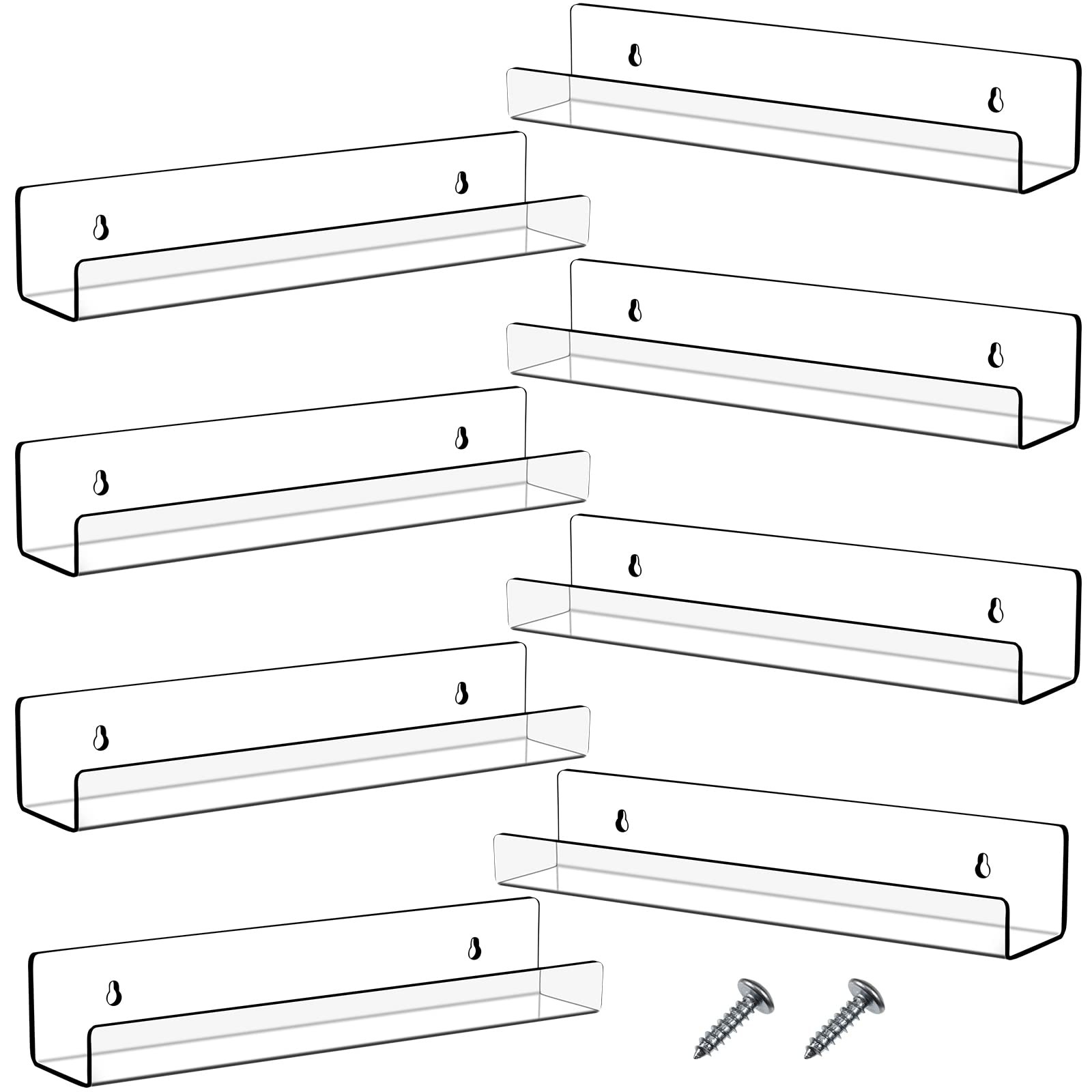 8 Packs 14 Inch Acrylic Floating Shelf Wall Mounted Invisible Acrylic Shelf L...