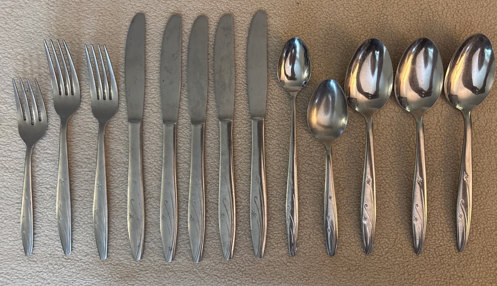 MidCentury 13 Pcs Star Starburst CIF 7 Stainless Flatware Made in Japan(S-26)