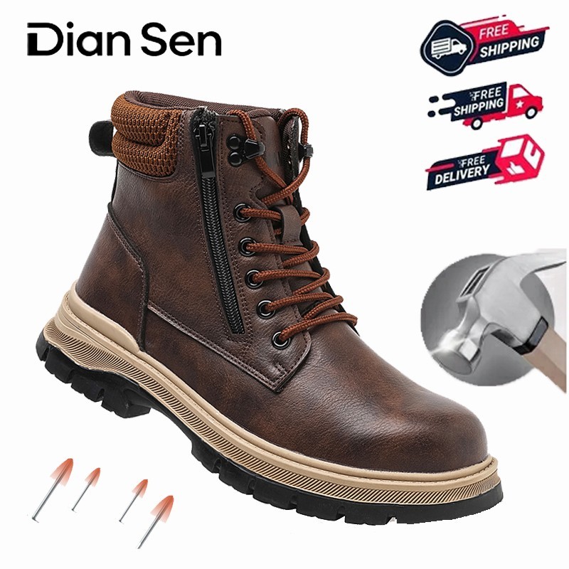 Men's Steel Toe Work Boots Waterproof Leather Shoes Puncture Proof Safety Shoes
