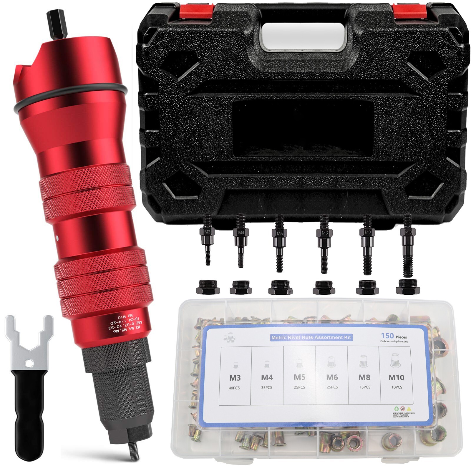 Electric Rivet Nut Gun Adapter Cordless Riveting Tool Insert Nut Drill Tool Kit