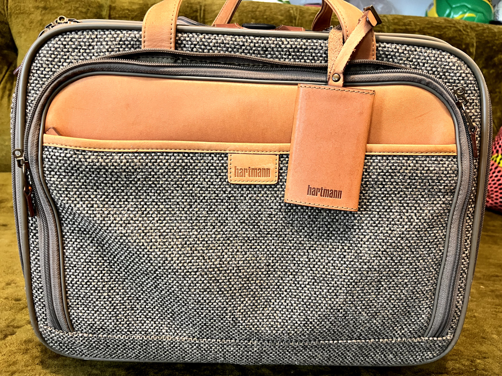 Vintage Hartmann Tweed & Leather Luggage Rolling Carry On