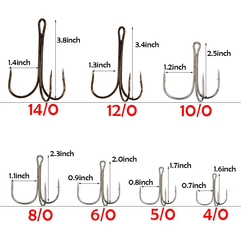 Classic Treble Hooks Standard Strength Fishing Hook Large Super Sharp Triple ...