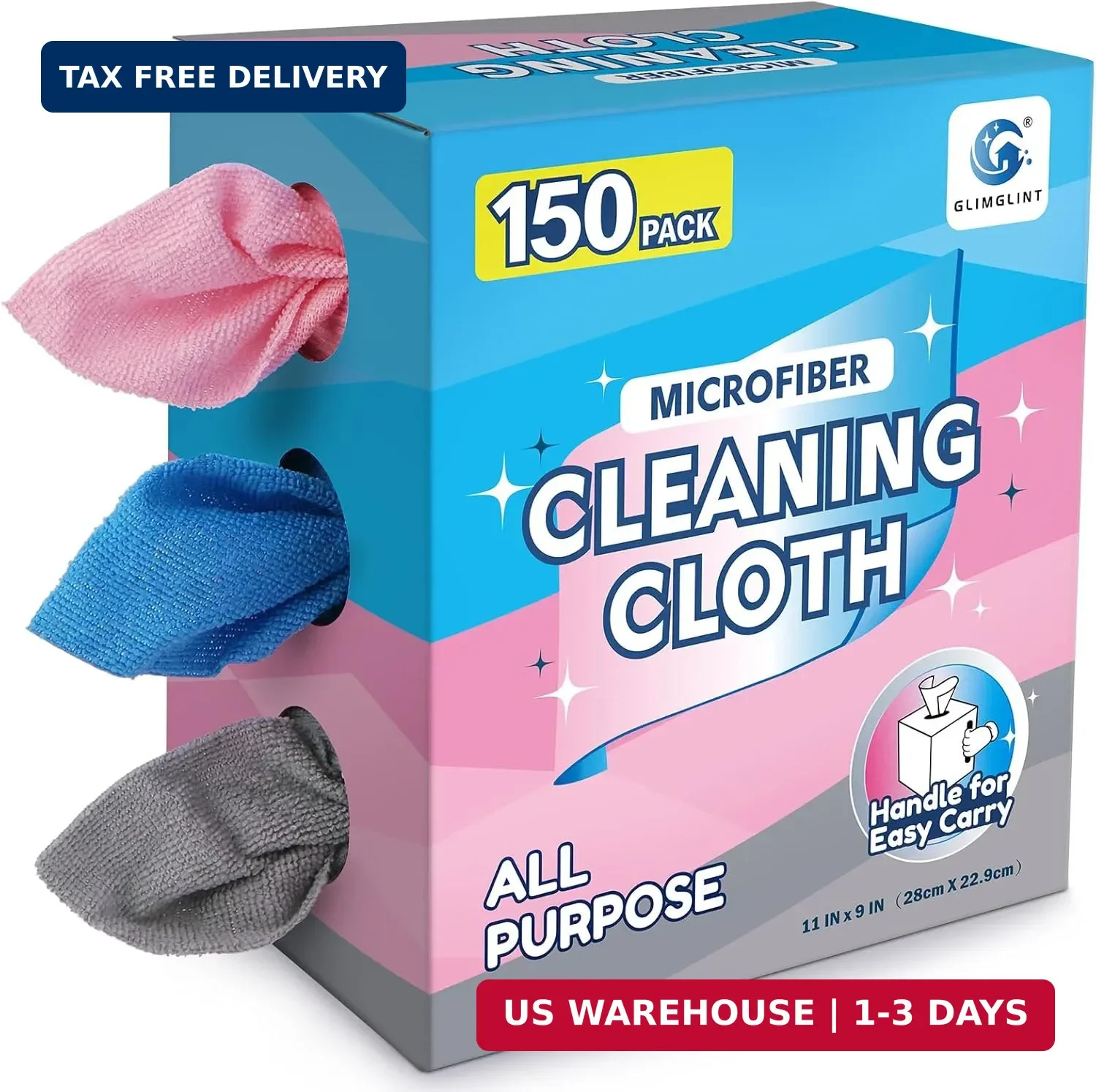 GLIMGLINT Microfiber Cleaning Cloth, 150 Pack Reusable Lint-Free Towels with Dis