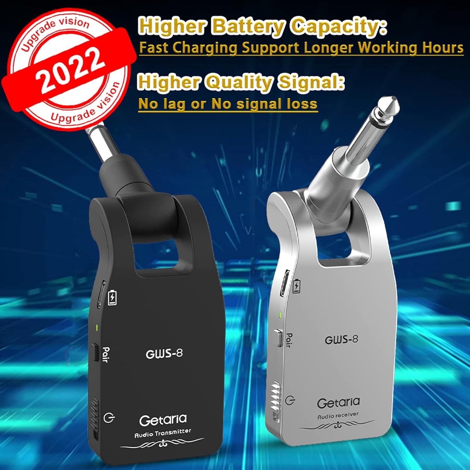 Upgraded Getaria 2.4GHZ Guitar Wireless System,Transmitter Receiver
