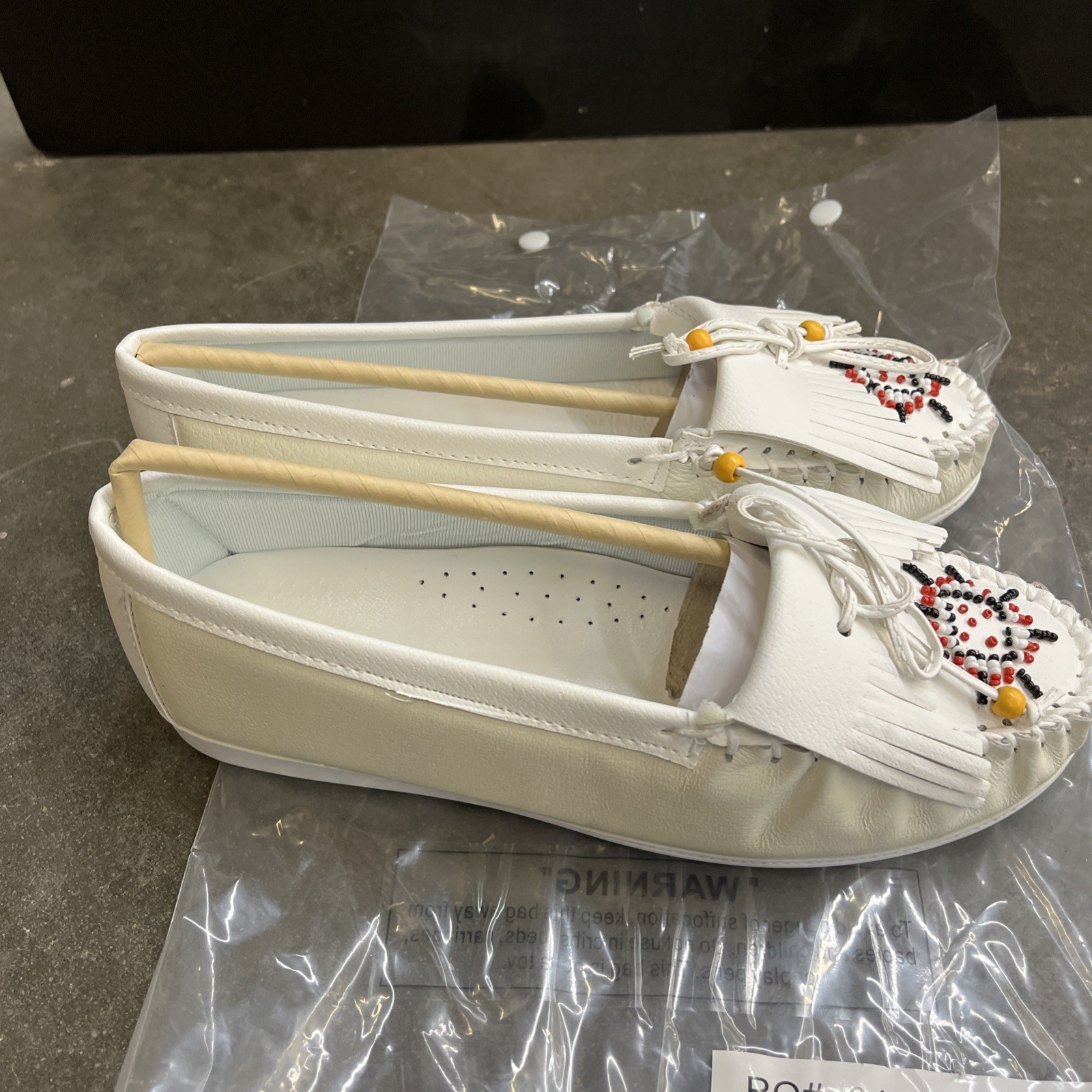 White Beaded Leather Moccasins