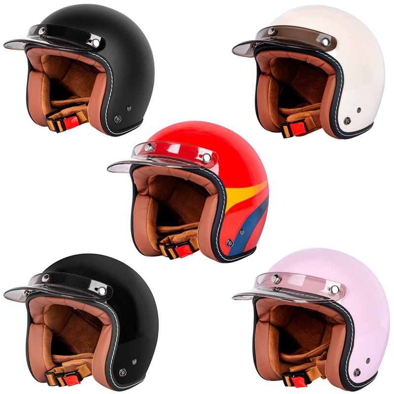 Retro Vintage Motorcycle Helmet Open Face 3/4 Helmet Suede Liner Scooter Helmet