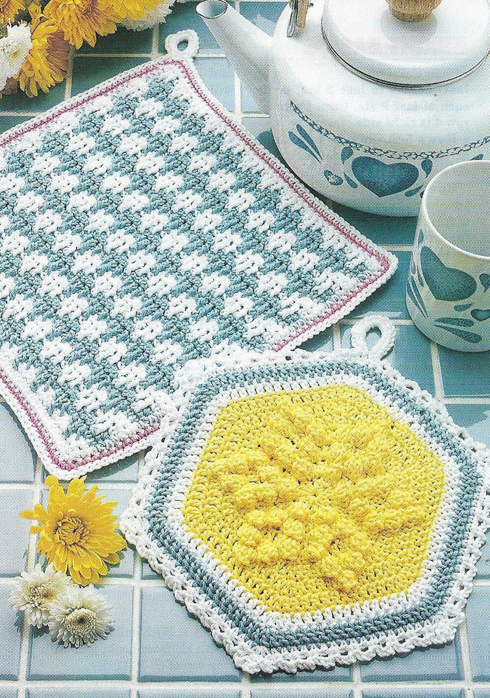 2 BRIGHT BASICS POT HOLDERS DIGEST SIZE CROCHET PATTERN INSTRUCTIONS