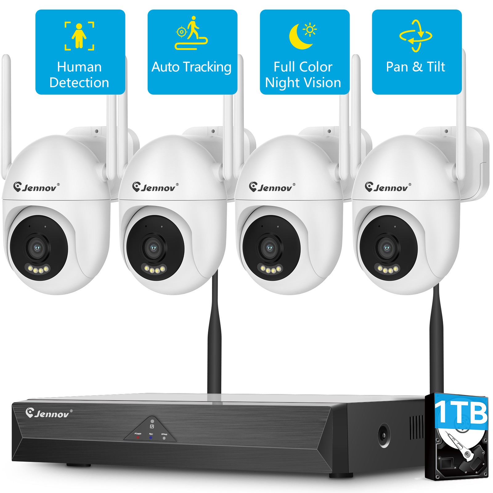 JENNOV Wireless Security Camera System 10CH NVR PTZ WiFi Cameras Home Security