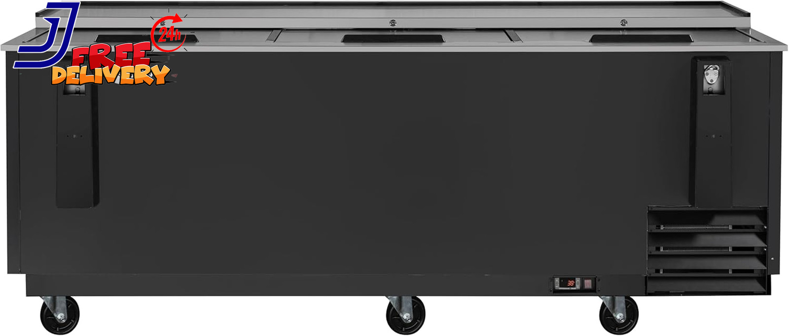 95 In. Commercial Bottle Cooler in Black w/Built-In Opener ETL Listed 30 Cu.Ft.