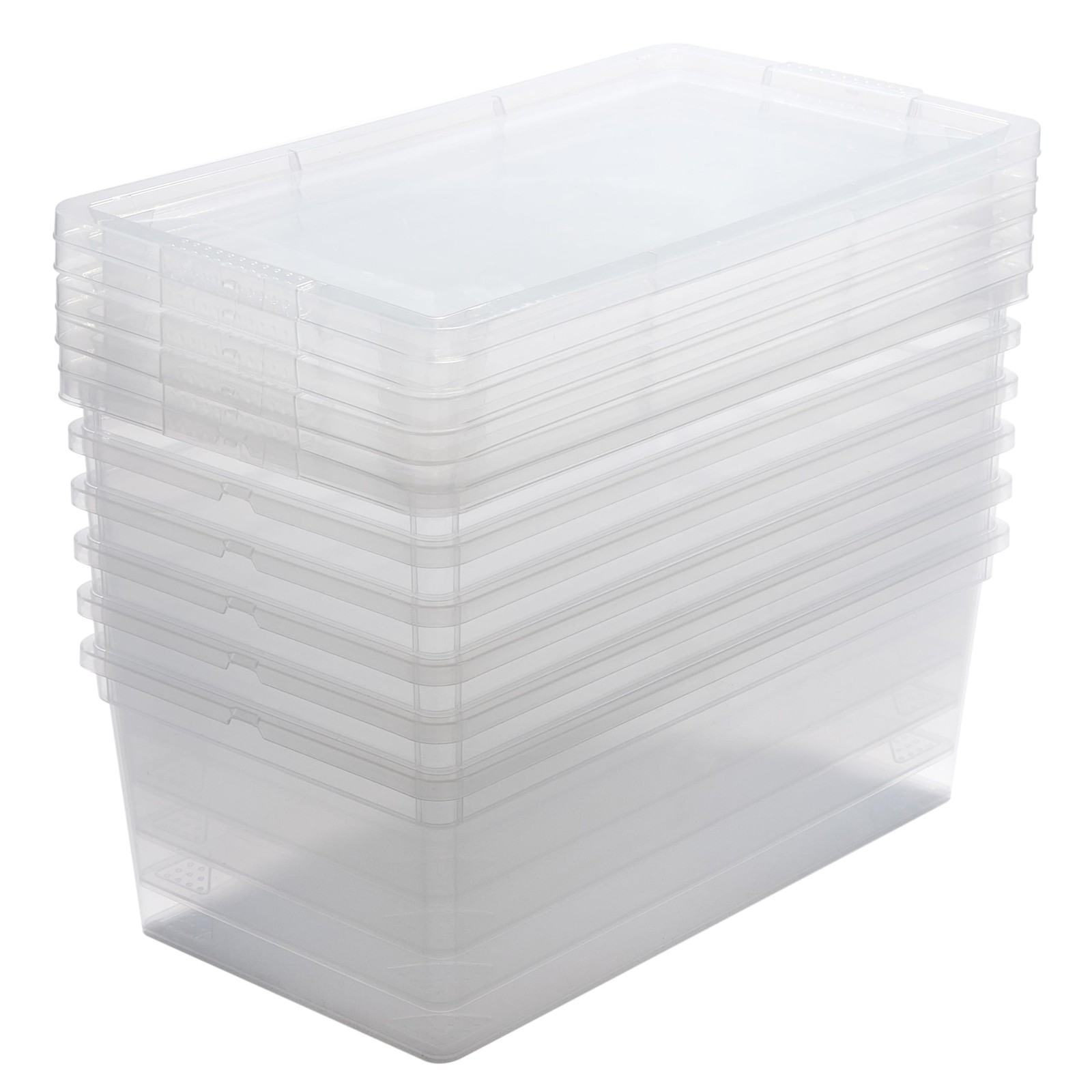6 Pack Clear Storage Bins With Lids 13.23x7.5x4.5 Inch Stackable Nestable