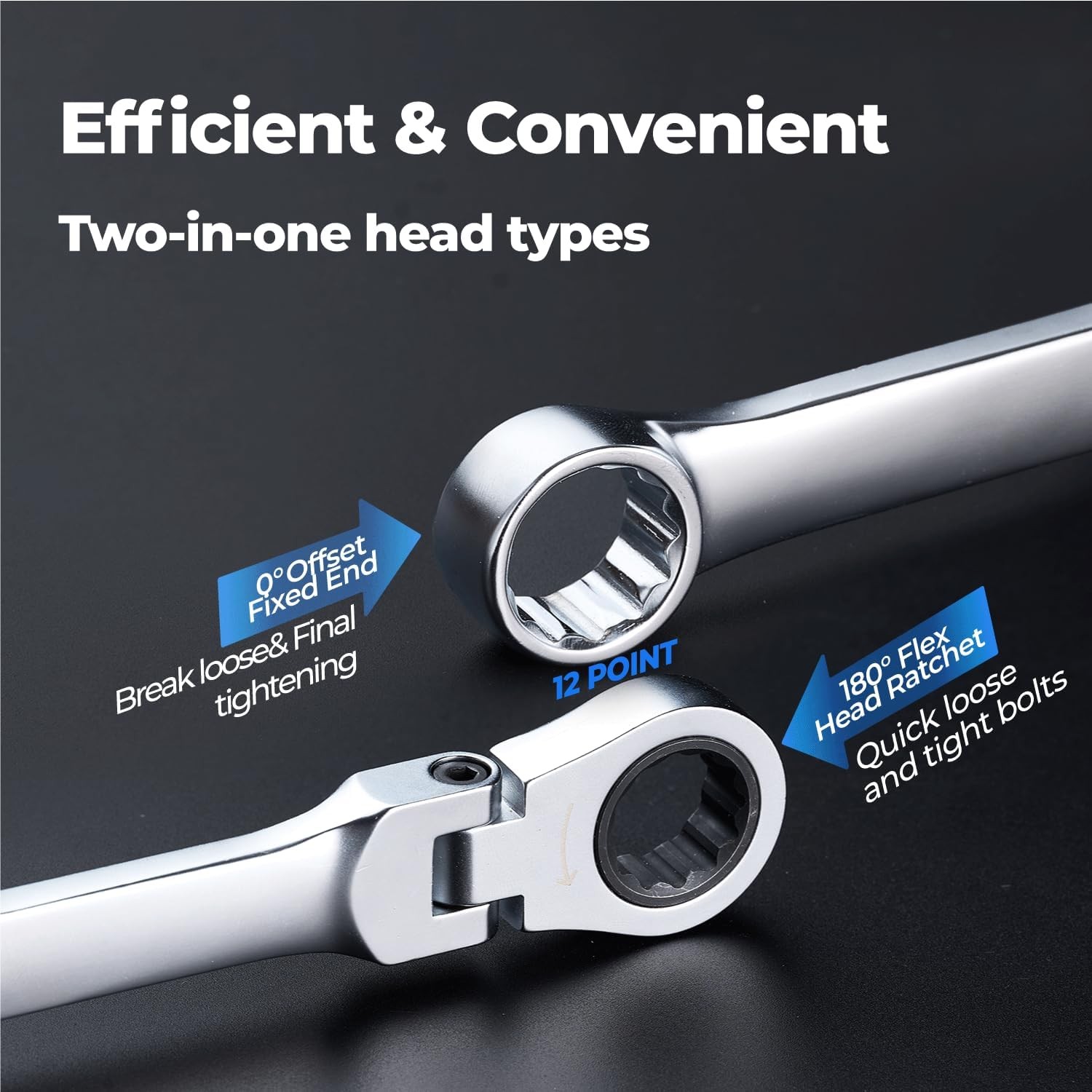 10mm Extra Long Ratcheting Wrench Flex Head Fixed Offset Double Box End