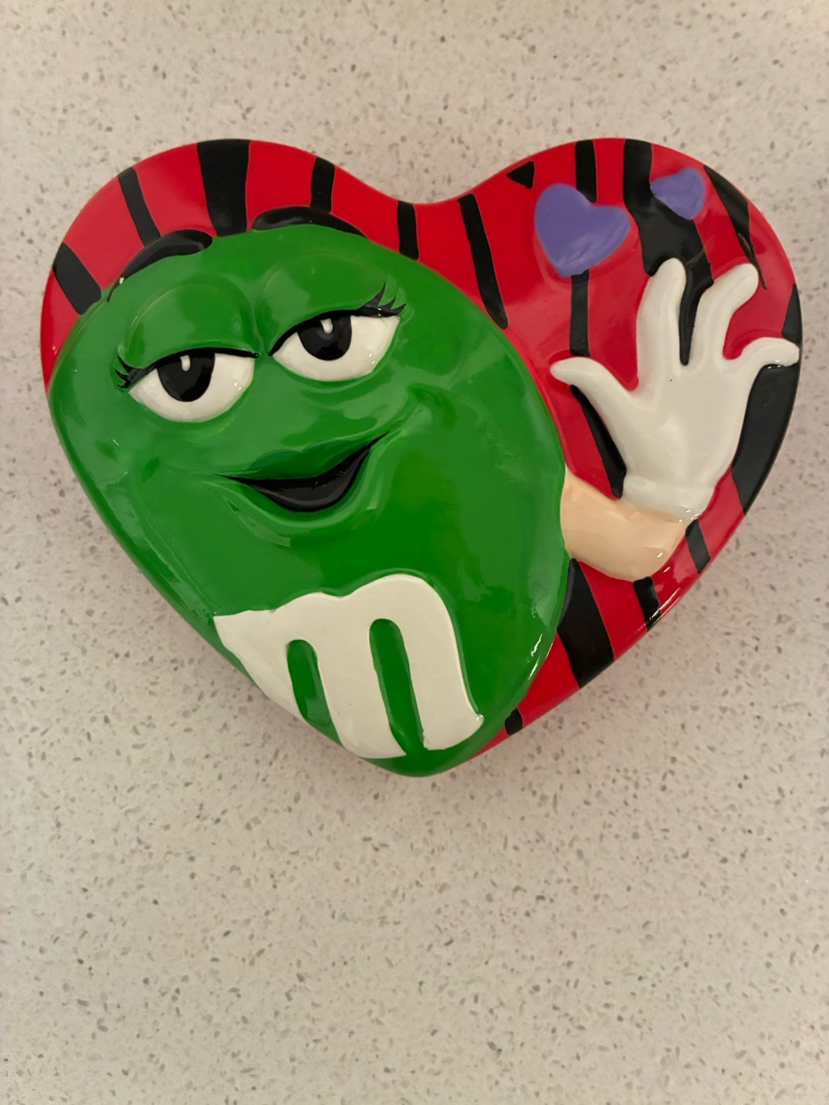 Green M&M's m&m Valentine 6" Heart Shaped Ceramic Candy Dishes With Lid