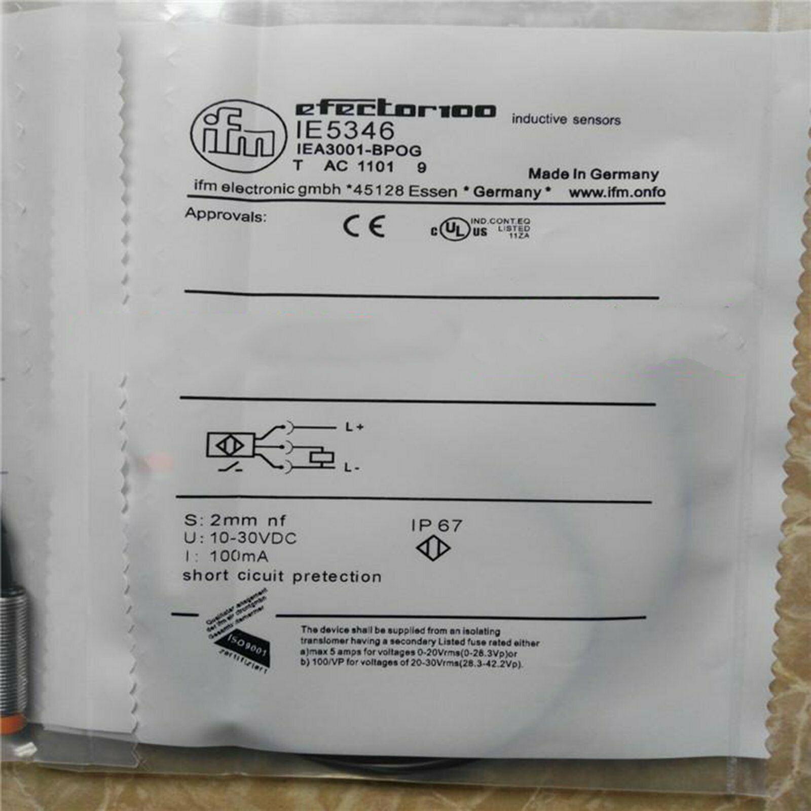 IFM IE5346 Proximity Switch Sensor 10-30VDC 100mA New