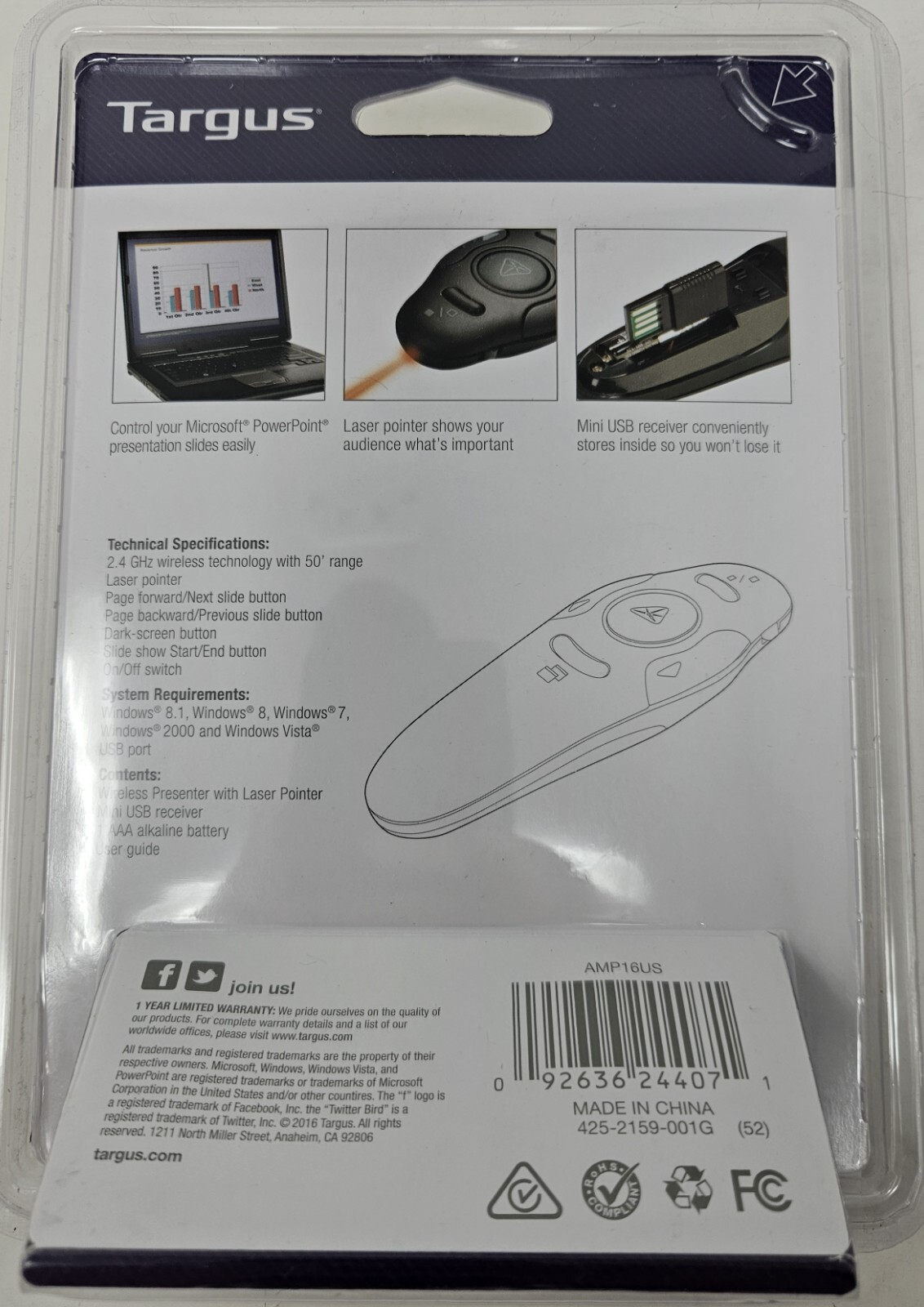 Targus AMP16US USB Wireless Presenter w/ Laser Pointer