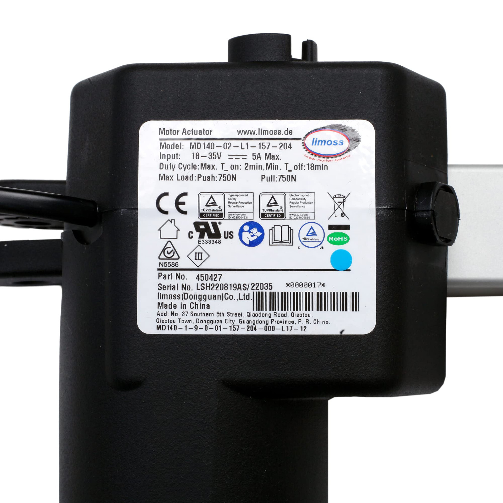 Limoss 450427 Actuator Motor MD140-02-L1-157-204 for Power Recliner Lift Chairs