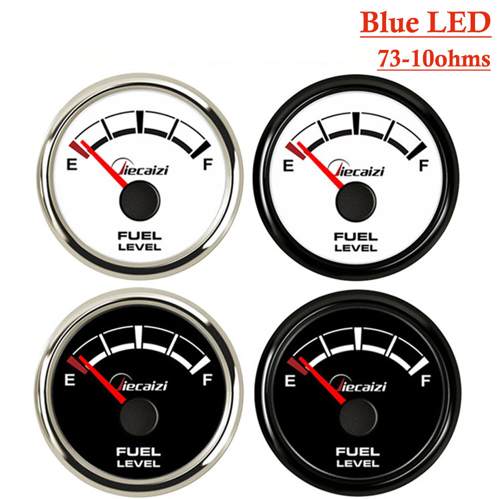 Jiecaizi 52mm/2-1/16" Fuel Level Gauge 73-10ohm For Car Boat Blue Led Fuel Meter