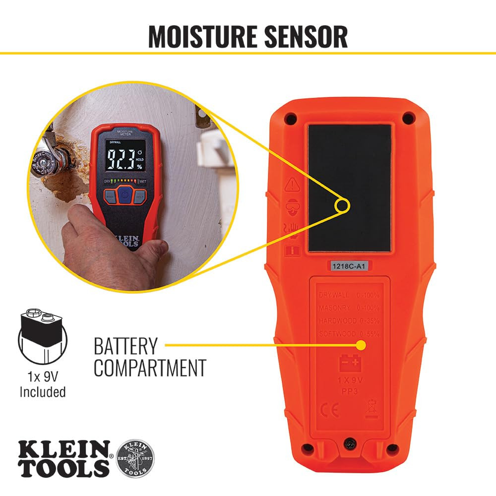 Klein Tools ET140 Pinless Moisture Meter for Non-Destructive Moisture Detection