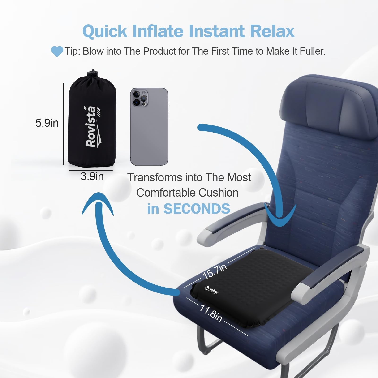 Self-Inflating Airplane Seat Cushion for Long Flights – Portable Travel Cushion