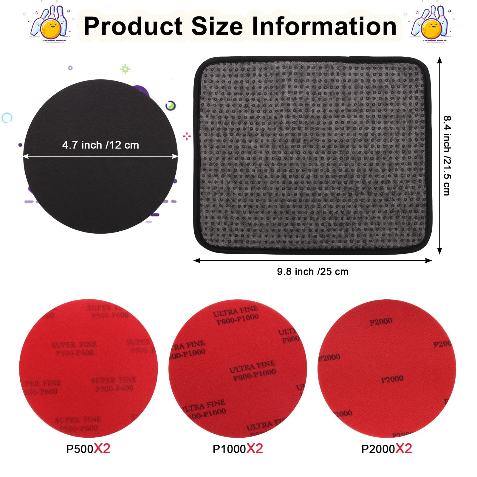 Windspeed 6+1 Pack Bowling Ball Sanding Pads with Towels,
