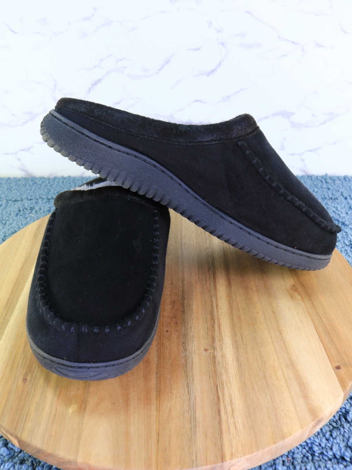 Dearfoams Memory Foam Slippers Fur Lined Moccasin Clog Black Men’s Size 9 - 10 M