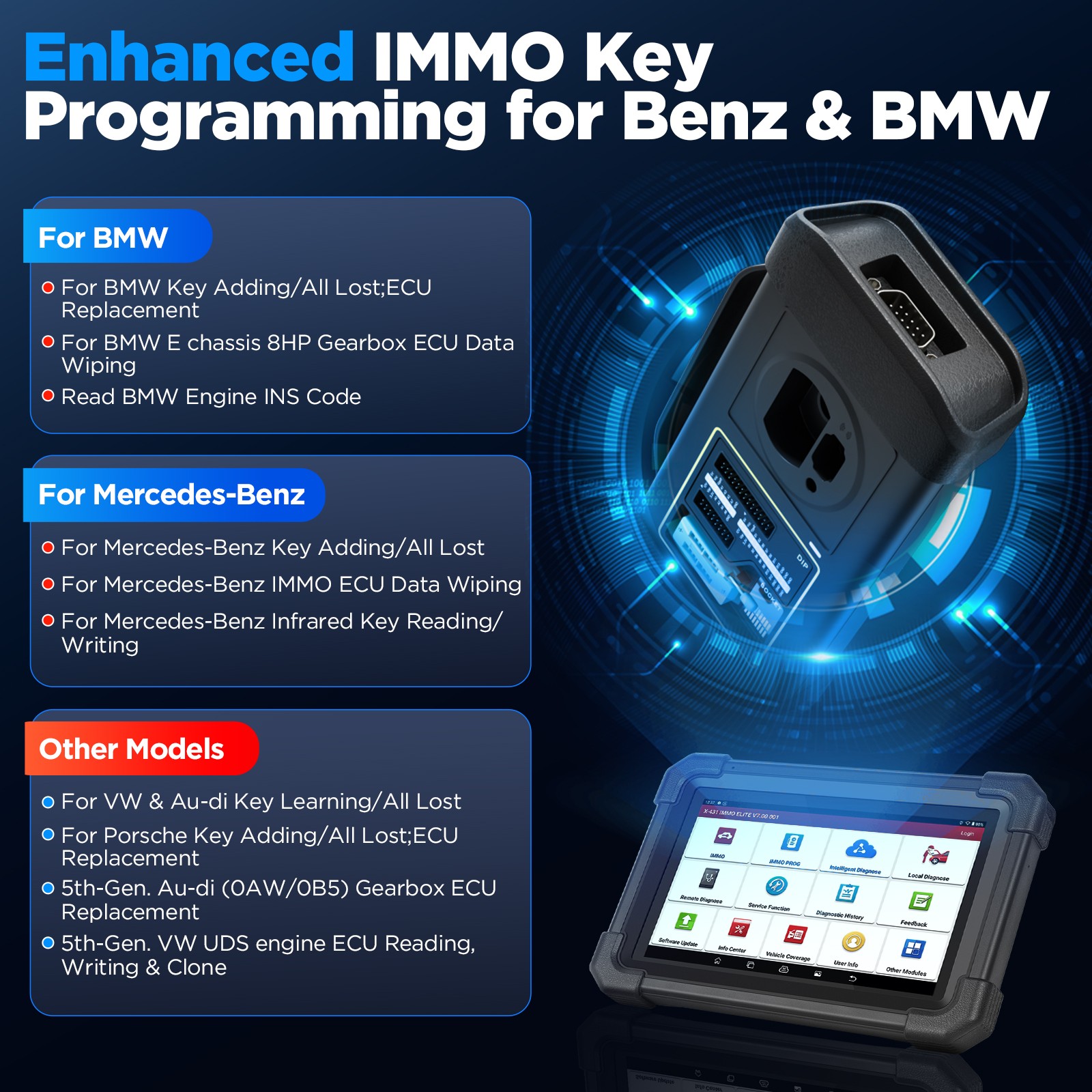 LAUNCH X431 IMMO ELITE PLUS PAD VII Car Diagnostic Tool Key Programming Scanner