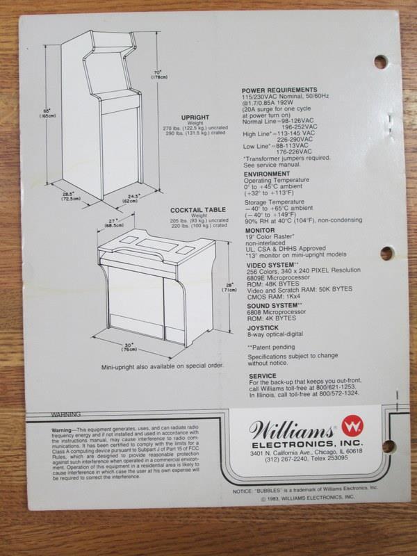 Vintage Arcade Game BUBBLES Drawing Set by Williams 16-3012-103