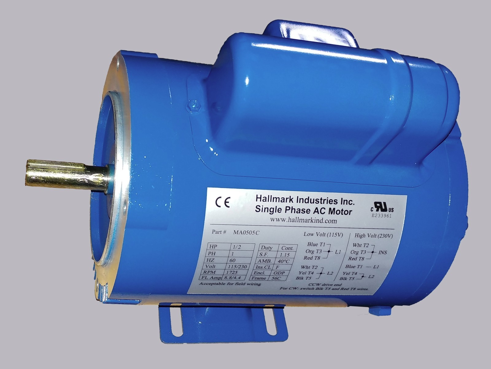 AC MOTOR, 1/2HP, 1725RPM, 1PH, 115V/208-230V,  56C/ODP, WITH BASE