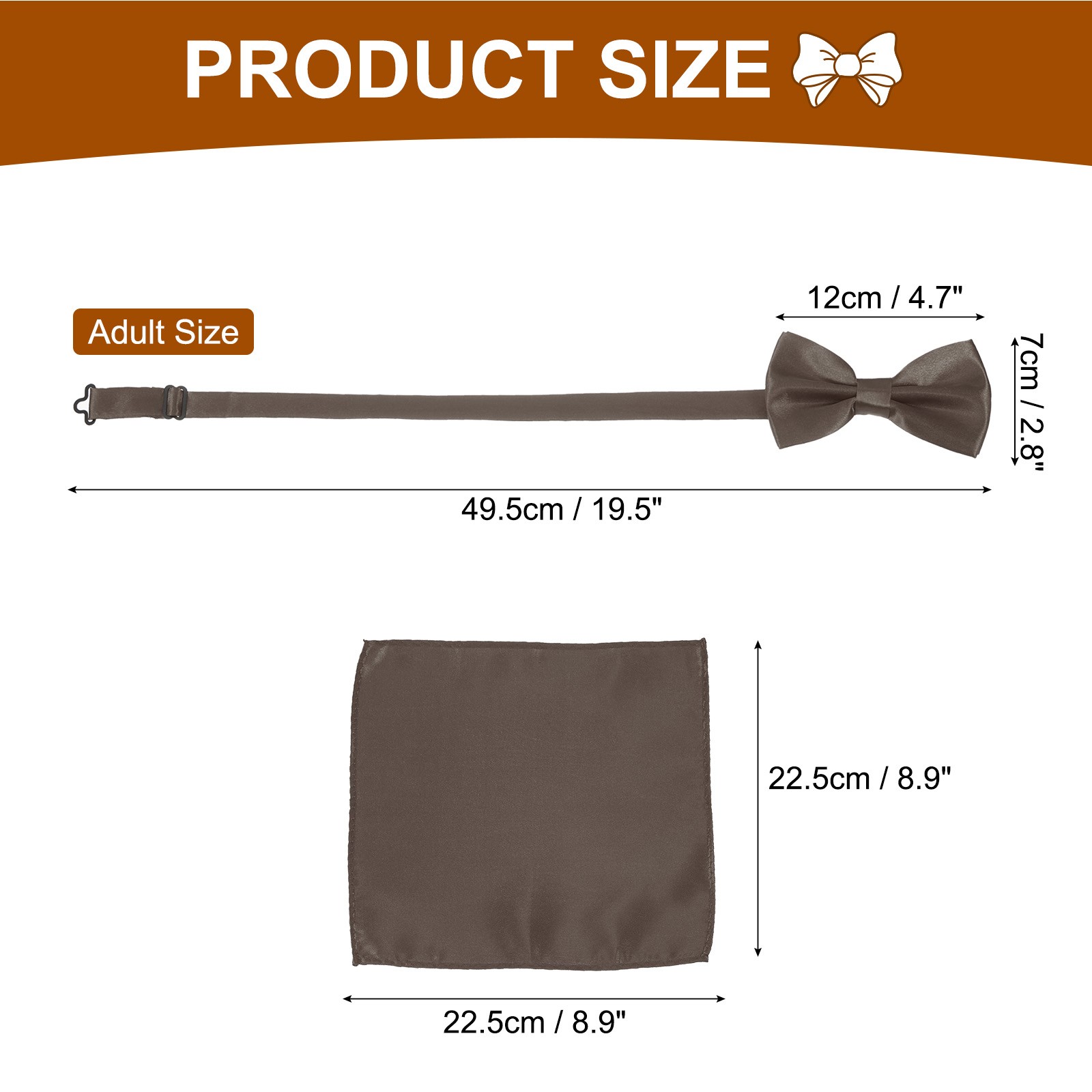 Bow Tie for Men, Adjustable Bow Ties with Pocket Square(Dark Coffee)