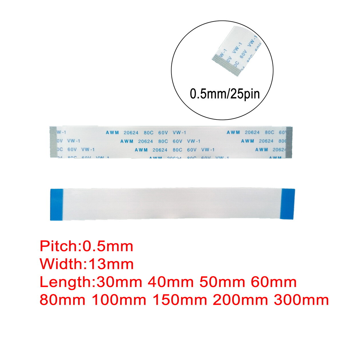 25Pin 0.5mm Pitch FFC FPC Flexible Flat Cable AWM VW-1 20624 80C 60V A+B Type
