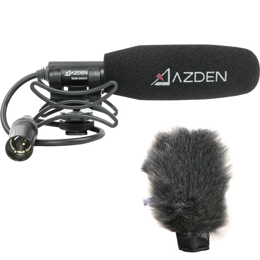 Azden SGM-250CX Short Shotgun Mic w/  Azden SWS-CX Furry Windshield Cover